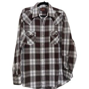 Ely Plains Western Wear maroon plaid Pearl snap long sleeve button up size XL